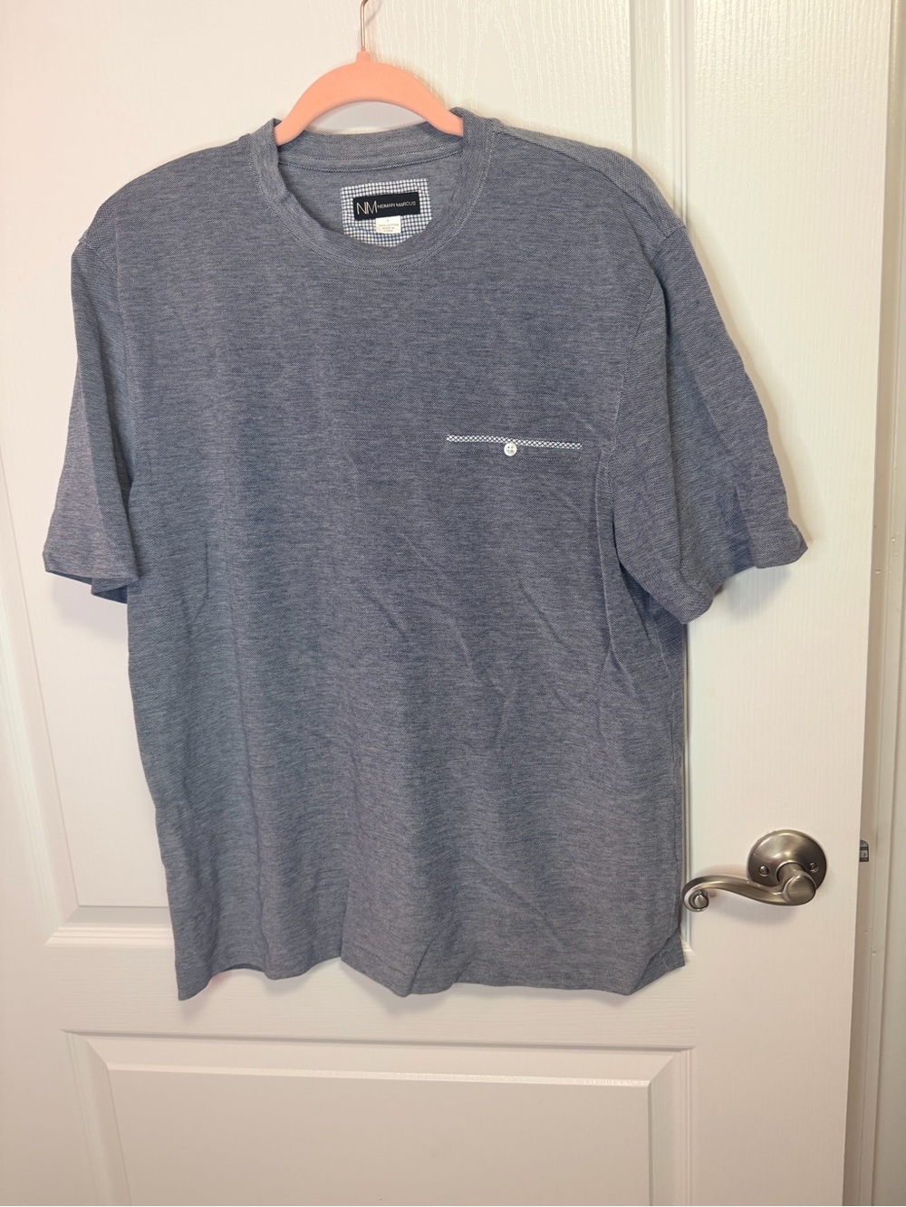 Neiman Marcus Heather Slate Short Sleeve Pocket Tee